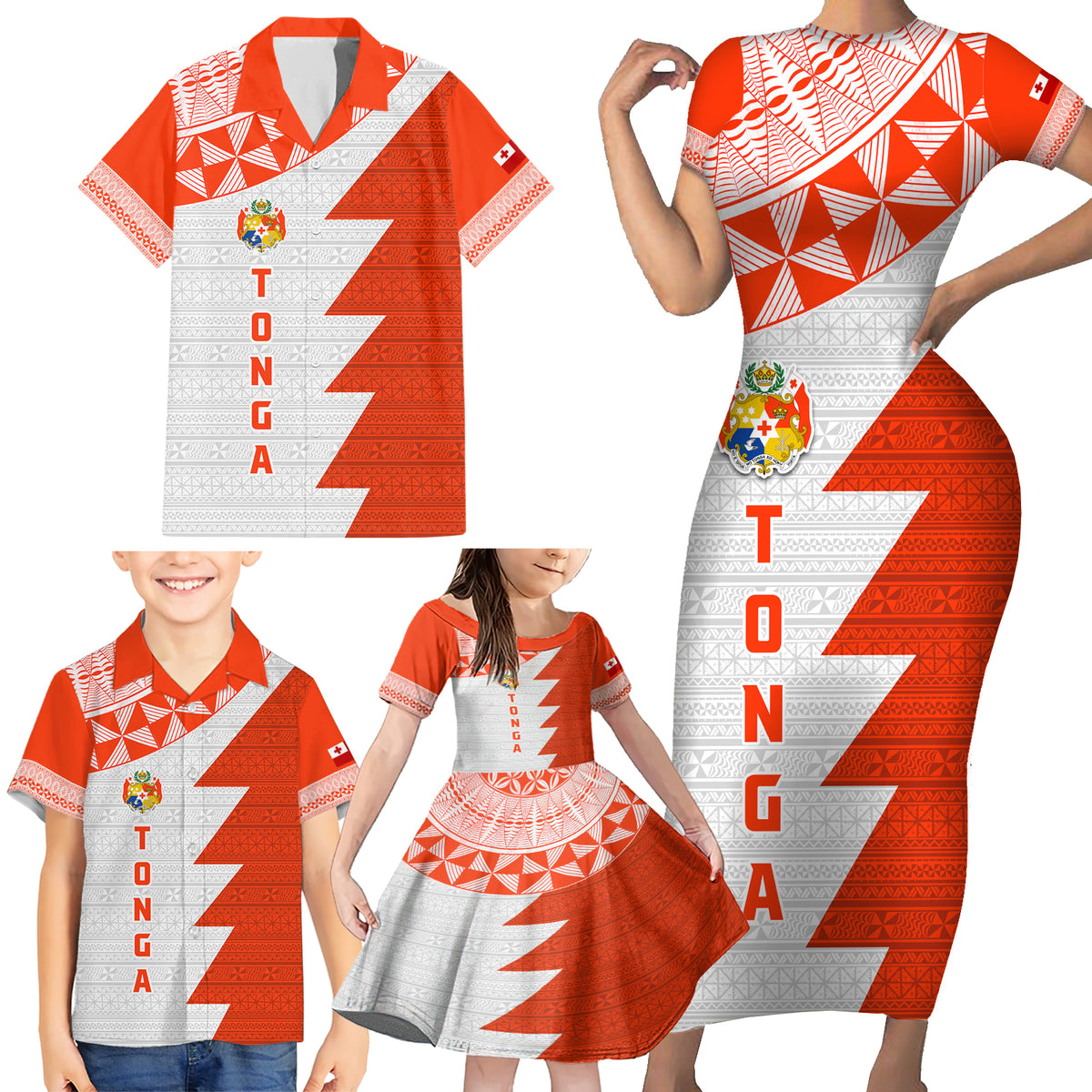 Custom Tonga Rugby Family Matching Short Sleeve Bodycon Dress and Hawaiian Shirt Ikale Tahi Ngatu Tribal Pattern Half Style LT03 - Polynesian Pride