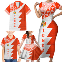 Custom Tonga Rugby Family Matching Short Sleeve Bodycon Dress and Hawaiian Shirt Ikale Tahi Ngatu Tribal Pattern Half Style LT03 - Polynesian Pride