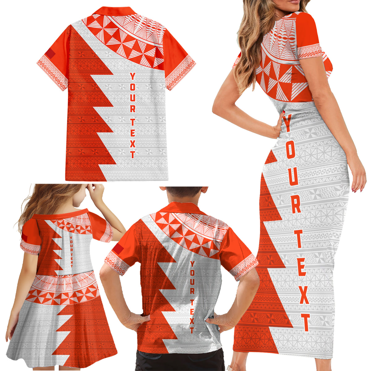 Custom Tonga Rugby Family Matching Short Sleeve Bodycon Dress and Hawaiian Shirt Ikale Tahi Ngatu Tribal Pattern Half Style LT03 - Polynesian Pride