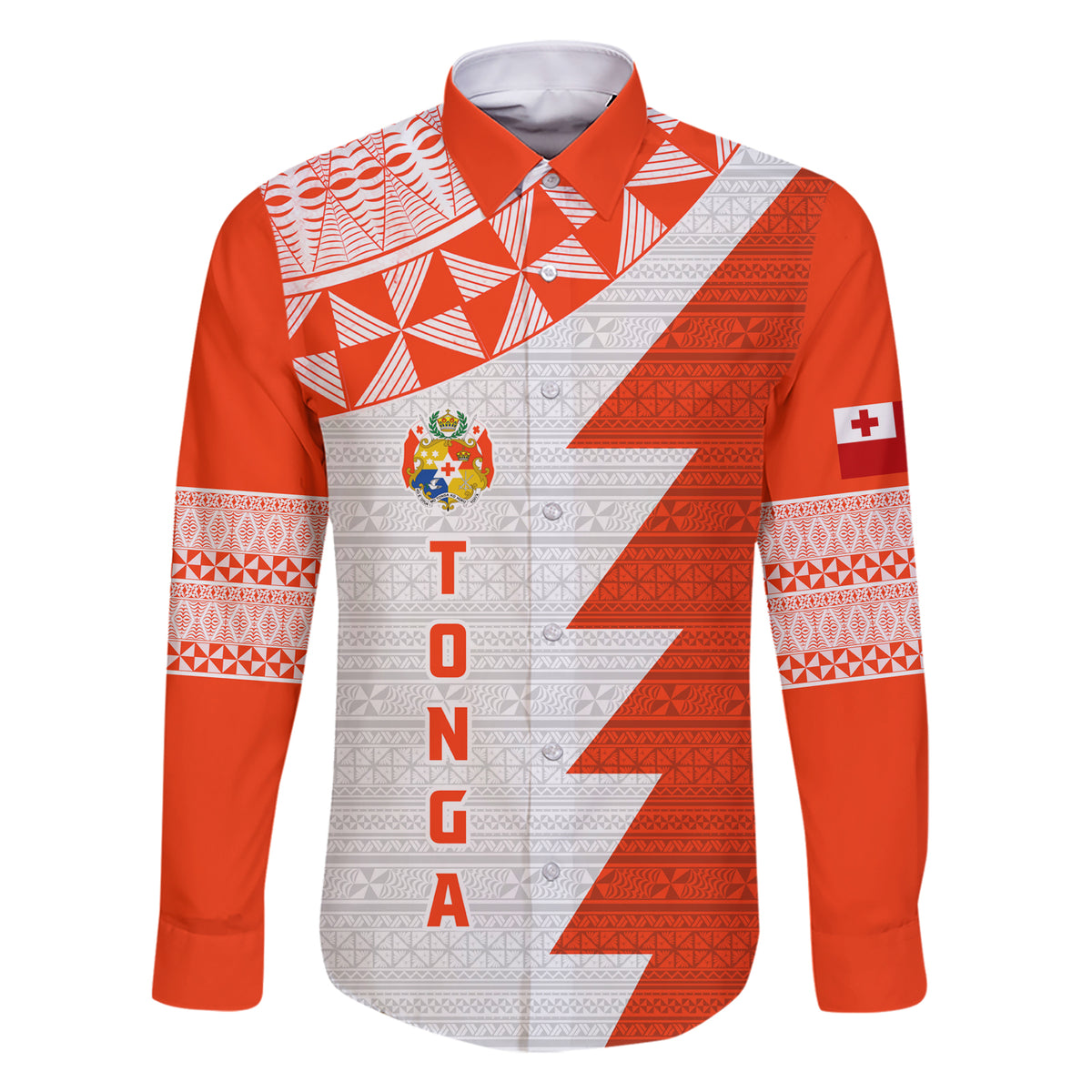 Custom Tonga Rugby Family Matching Short Sleeve Bodycon Dress and Hawaiian Shirt Ikale Tahi Ngatu Tribal Pattern Half Style LT03 Dad's Shirt - Long Sleeve Orange - Polynesian Pride