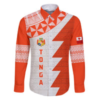 Custom Tonga Rugby Family Matching Short Sleeve Bodycon Dress and Hawaiian Shirt Ikale Tahi Ngatu Tribal Pattern Half Style LT03 Dad's Shirt - Long Sleeve Orange - Polynesian Pride