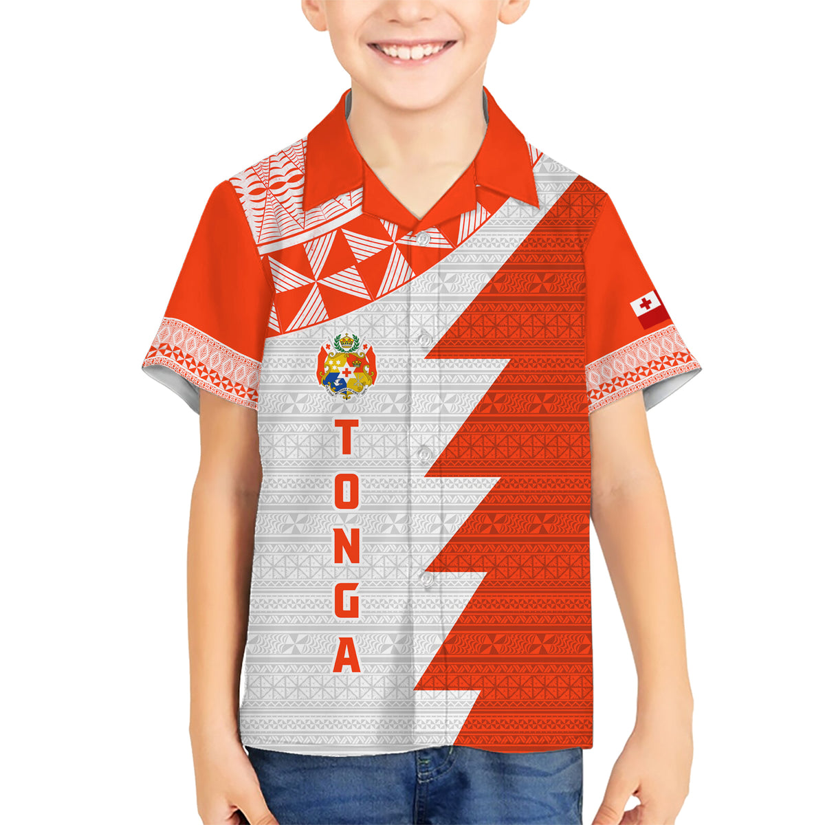 Custom Tonga Rugby Family Matching Short Sleeve Bodycon Dress and Hawaiian Shirt Ikale Tahi Ngatu Tribal Pattern Half Style LT03 Son's Shirt Orange - Polynesian Pride