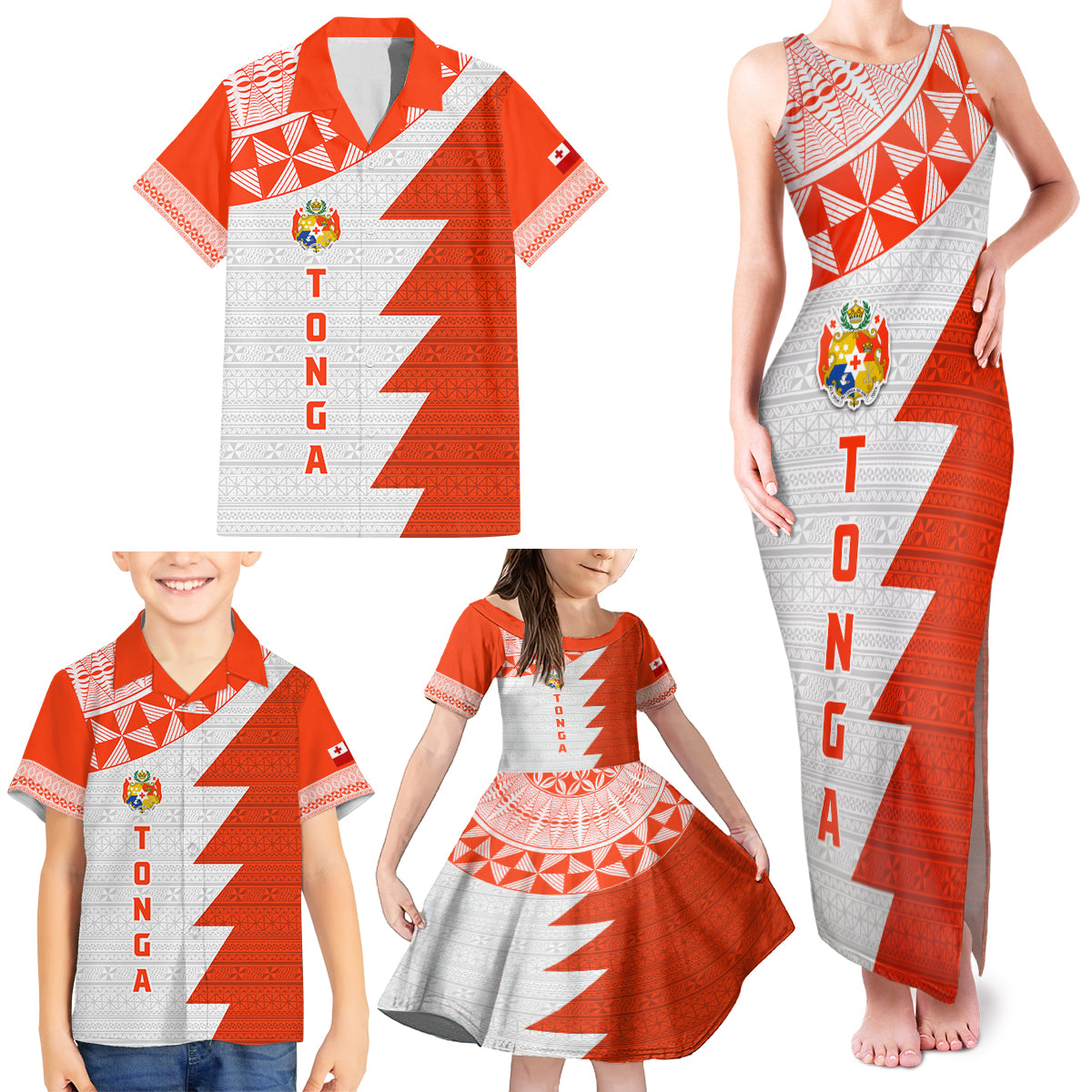 Custom Tonga Rugby Family Matching Tank Maxi Dress and Hawaiian Shirt Ikale Tahi Ngatu Tribal Pattern Half Style LT03 - Polynesian Pride