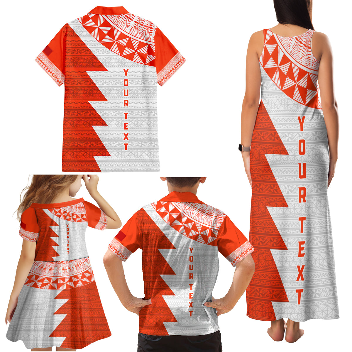 Custom Tonga Rugby Family Matching Tank Maxi Dress and Hawaiian Shirt Ikale Tahi Ngatu Tribal Pattern Half Style LT03 - Polynesian Pride