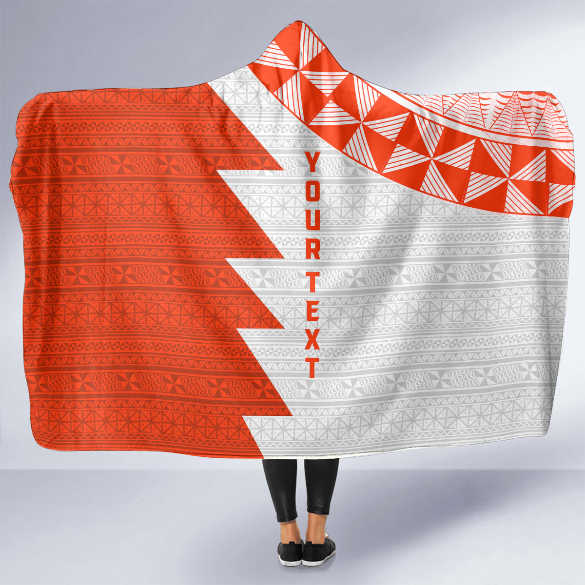 Custom Tonga Rugby Hooded Blanket Ikale Tahi Ngatu Tribal Pattern Half Style LT03 - Polynesian Pride