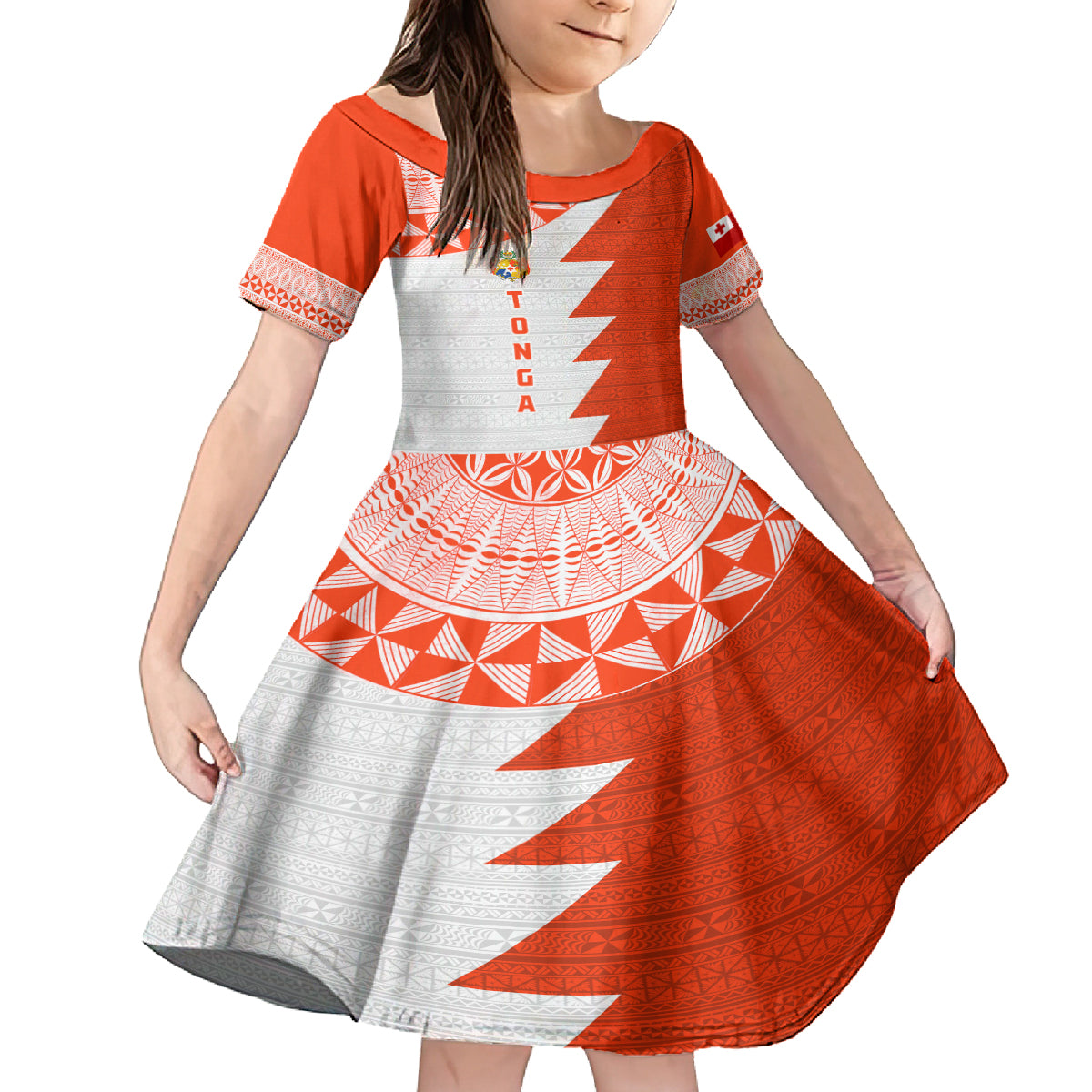 Custom Tonga Rugby Kid Short Sleeve Dress Ikale Tahi Ngatu Tribal Pattern Half Style LT03 KID Orange - Polynesian Pride