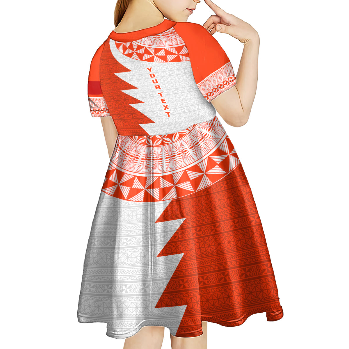 Custom Tonga Rugby Kid Short Sleeve Dress Ikale Tahi Ngatu Tribal Pattern Half Style LT03 - Polynesian Pride