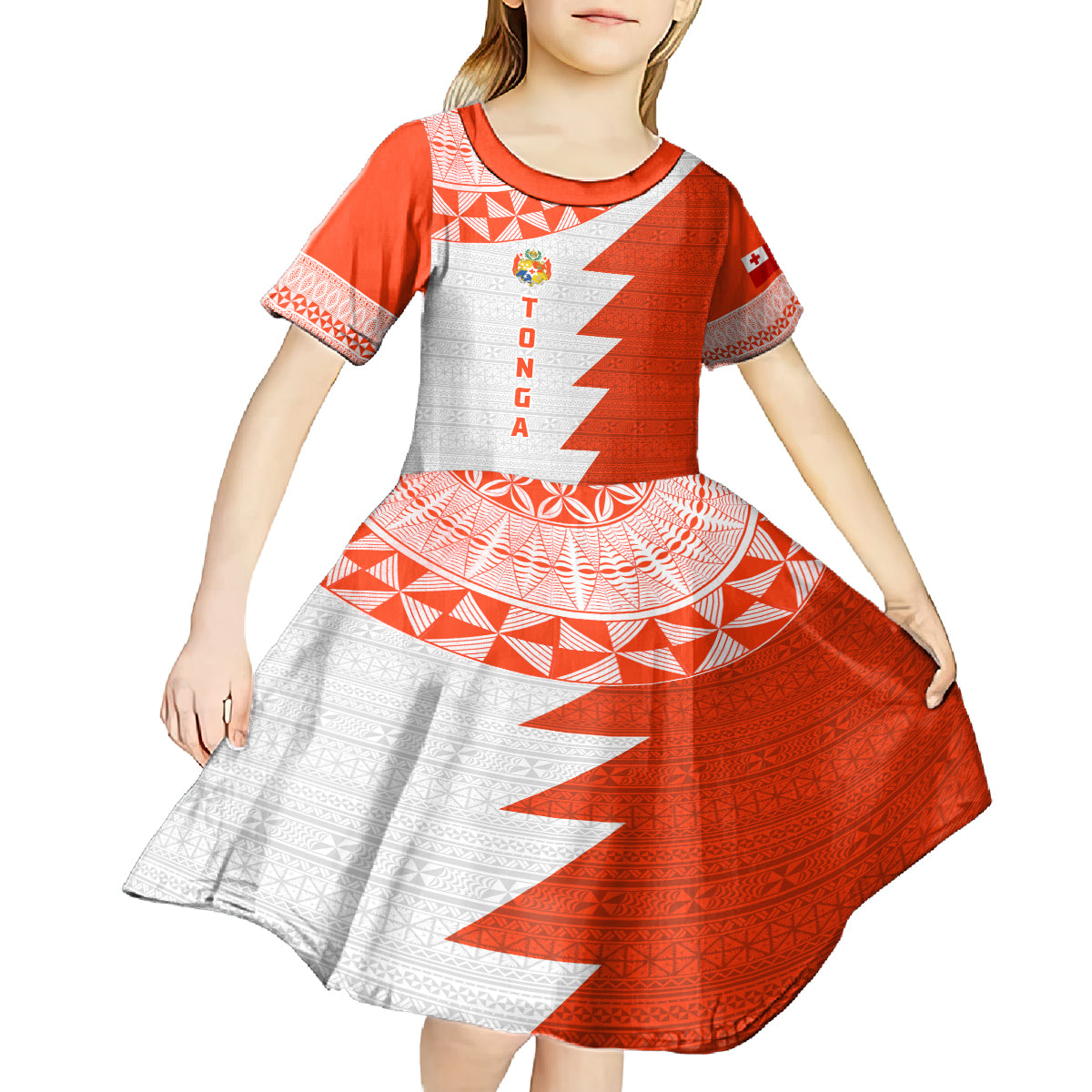 Custom Tonga Rugby Kid Short Sleeve Dress Ikale Tahi Ngatu Tribal Pattern Half Style LT03 - Polynesian Pride