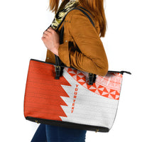 Custom Tonga Rugby Leather Tote Bag Ikale Tahi Ngatu Tribal Pattern Half Style LT03 Orange - Polynesian Pride