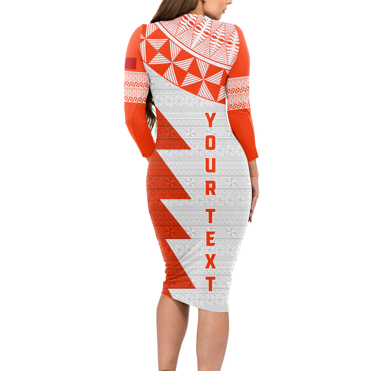 Custom Tonga Rugby Long Sleeve Bodycon Dress Ikale Tahi Ngatu Tribal Pattern Half Style LT03 - Polynesian Pride