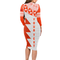 Custom Tonga Rugby Long Sleeve Bodycon Dress Ikale Tahi Ngatu Tribal Pattern Half Style LT03 - Polynesian Pride
