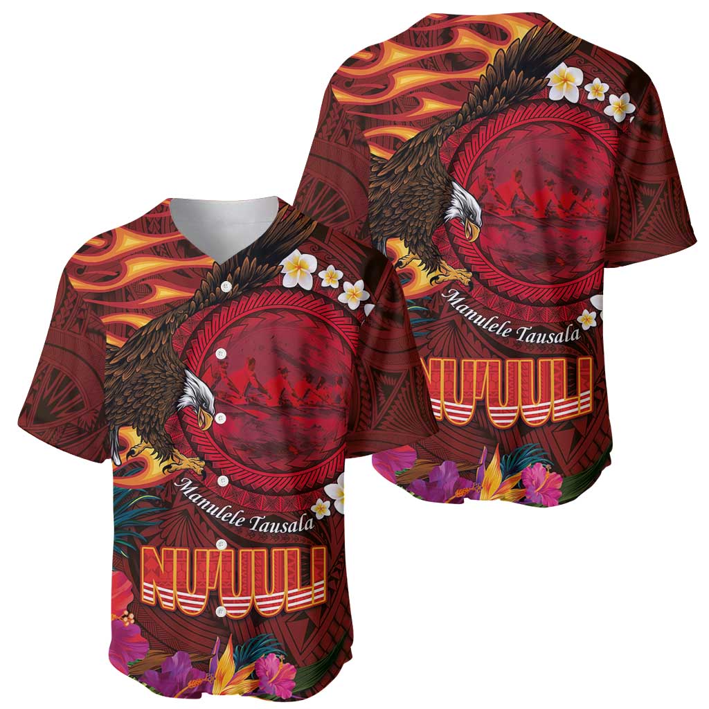 American Samoa Manulele Tausala Nu'uuli Baseball Jersey Tatau Art Pattern with Tropical Plants