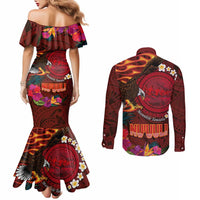 American Samoa Manulele Tausala Nu'uuli Couples Matching Mermaid Dress and Long Sleeve Button Shirt Tatau Art Pattern with Tropical Plants