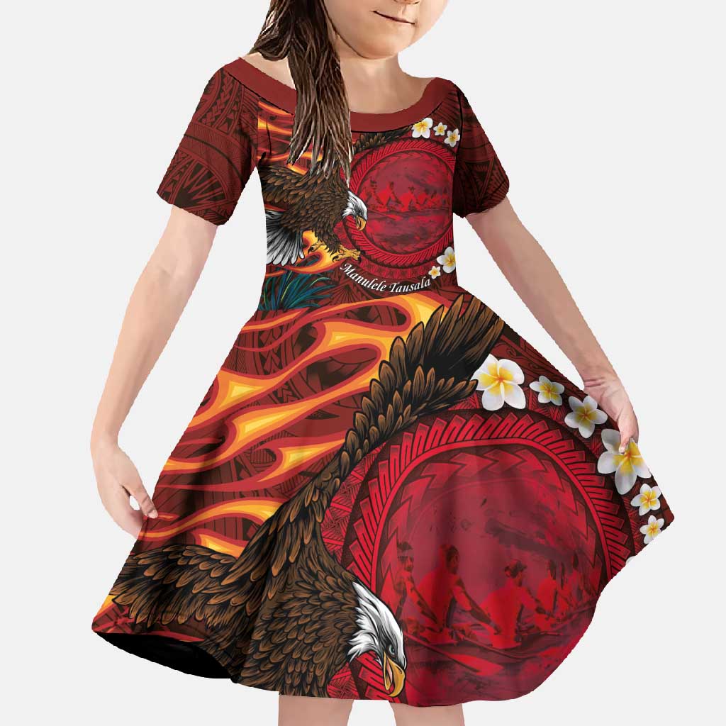 American Samoa Manulele Tausala Nu'uuli Family Matching Long Sleeve Bodycon Dress and Hawaiian Shirt Tatau Art Pattern with Tropical Plants LT03 Daughter's Dress Red - Polynesian Pride