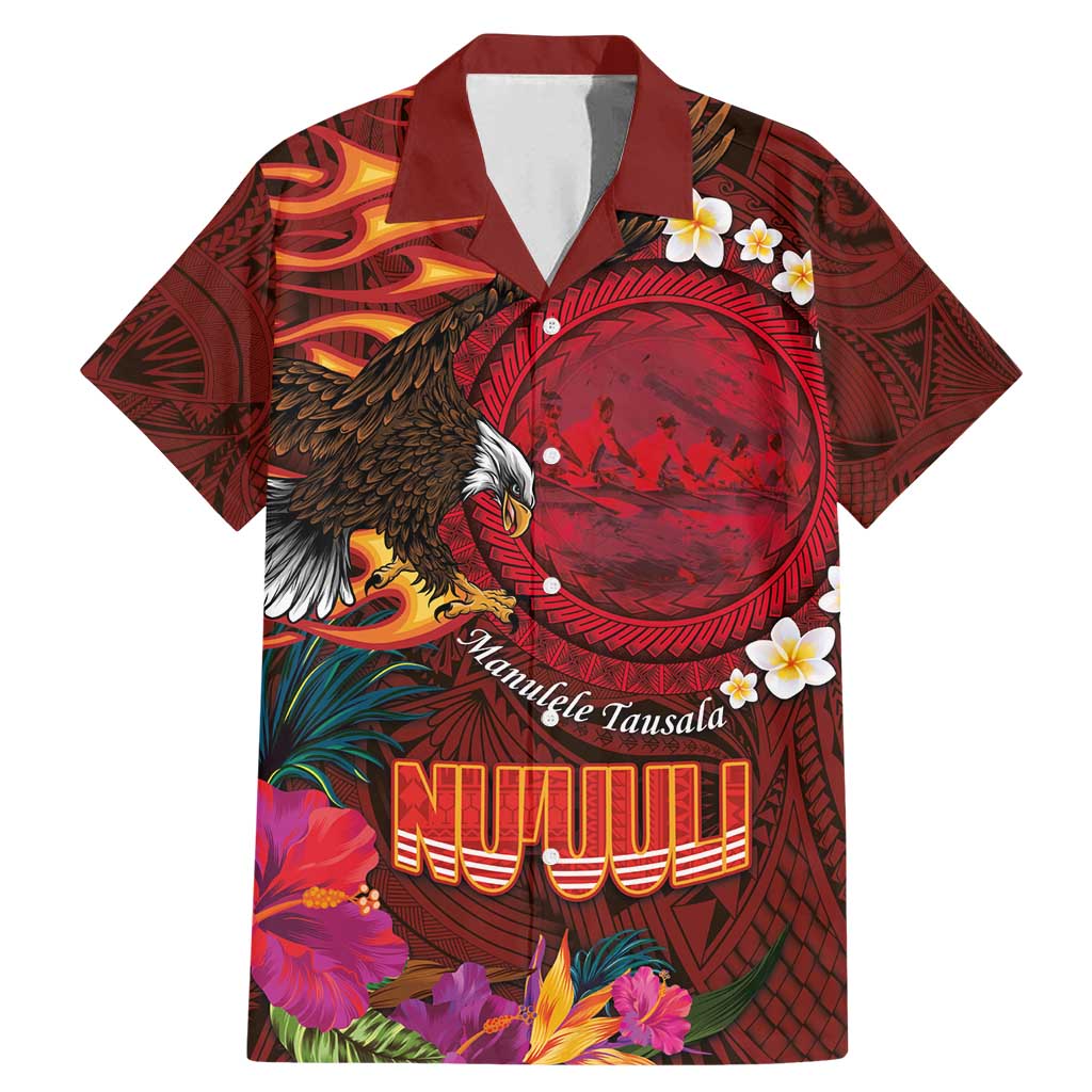 American Samoa Manulele Tausala Nu'uuli Family Matching Mermaid Dress and Hawaiian Shirt Tatau Art Pattern with Tropical Plants LT03 Dad's Shirt - Short Sleeve Red - Polynesian Pride