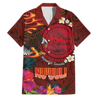 American Samoa Manulele Tausala Nu'uuli Family Matching Mermaid Dress and Hawaiian Shirt Tatau Art Pattern with Tropical Plants LT03 Dad's Shirt - Short Sleeve Red - Polynesian Pride