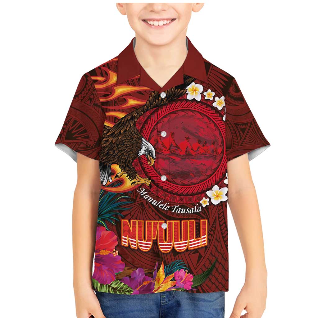 American Samoa Manulele Tausala Nu'uuli Family Matching Mermaid Dress and Hawaiian Shirt Tatau Art Pattern with Tropical Plants LT03 Son's Shirt Red - Polynesian Pride