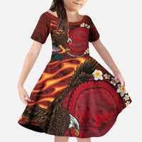 American Samoa Manulele Tausala Nu'uuli Family Matching Off The Shoulder Long Sleeve Dress and Hawaiian Shirt Tatau Art Pattern with Tropical Plants LT03 Daughter's Dress Red - Polynesian Pride