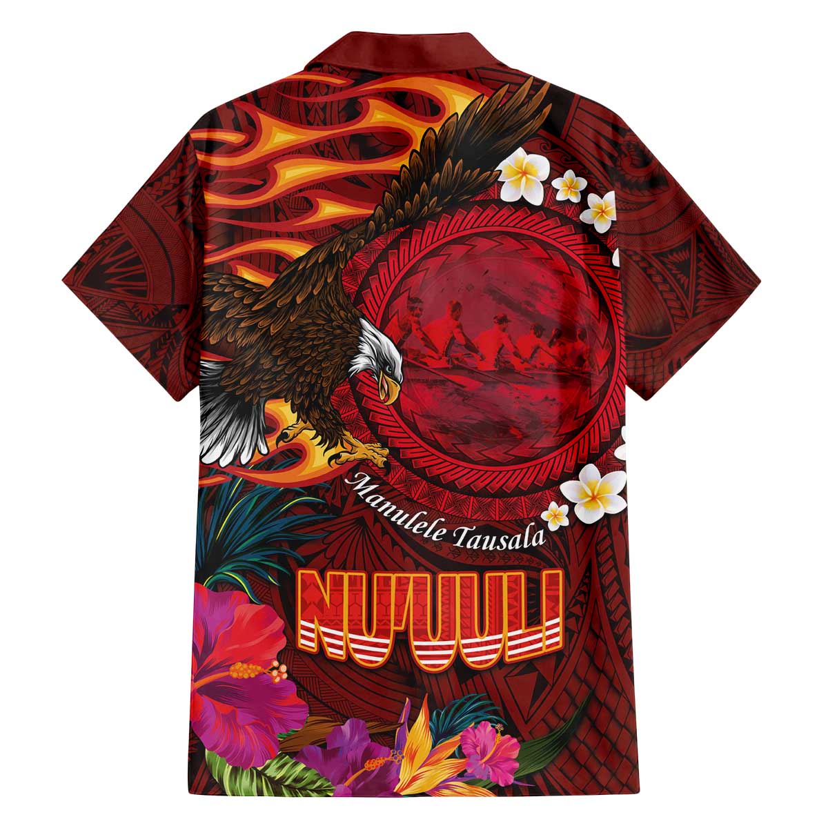 American Samoa Manulele Tausala Nu'uuli Family Matching Off The Shoulder Long Sleeve Dress and Hawaiian Shirt Tatau Art Pattern with Tropical Plants LT03 - Polynesian Pride