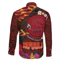 American Samoa Manulele Tausala Nu'uuli Family Matching Off The Shoulder Long Sleeve Dress and Hawaiian Shirt Tatau Art Pattern with Tropical Plants LT03 - Polynesian Pride