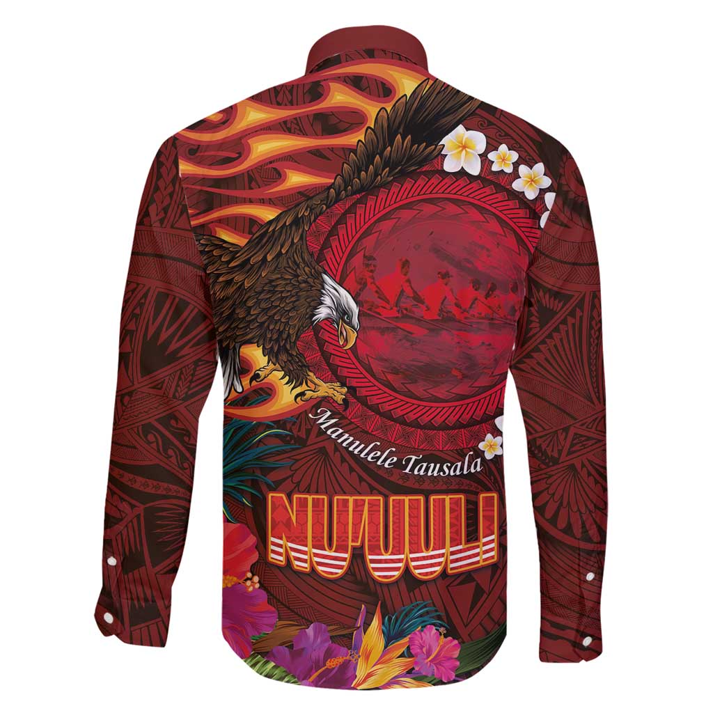 American Samoa Manulele Tausala Nu'uuli Family Matching Off Shoulder Maxi Dress and Hawaiian Shirt Tatau Art Pattern with Tropical Plants LT03 - Polynesian Pride