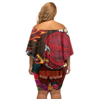 American Samoa Manulele Tausala Nu'uuli Family Matching Off Shoulder Short Dress and Hawaiian Shirt Tatau Art Pattern with Tropical Plants LT03 - Polynesian Pride