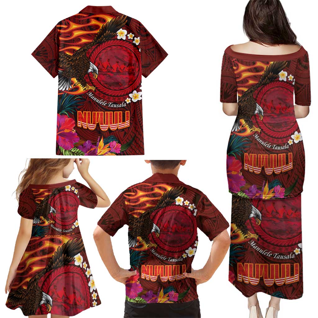 American Samoa Manulele Tausala Nu'uuli Family Matching Puletasi and Hawaiian Shirt Tatau Art Pattern with Tropical Plants LT03 - Polynesian Pride