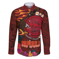 American Samoa Manulele Tausala Nu'uuli Family Matching Puletasi and Hawaiian Shirt Tatau Art Pattern with Tropical Plants LT03 Dad's Shirt - Long Sleeve Red - Polynesian Pride