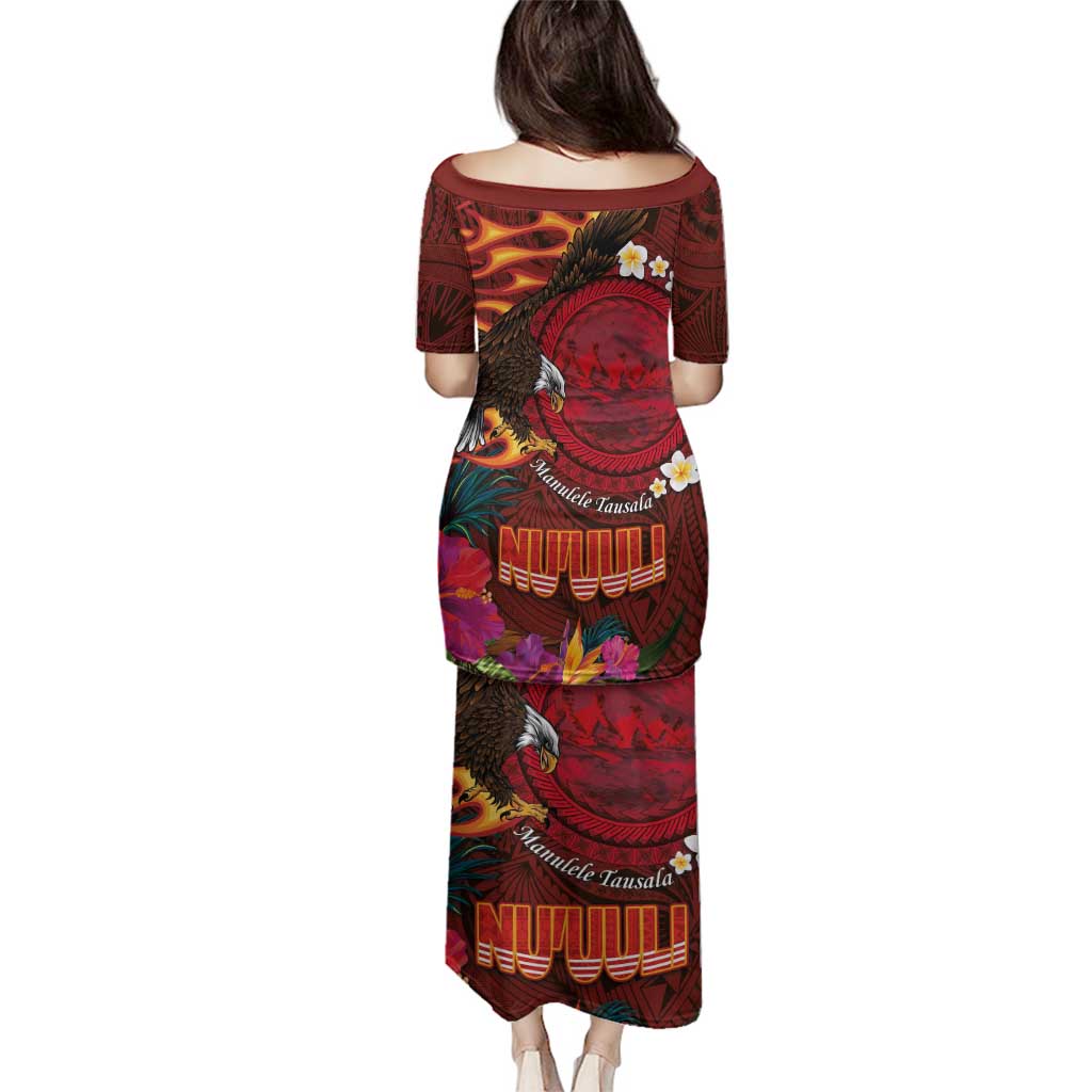 American Samoa Manulele Tausala Nu'uuli Family Matching Puletasi and Hawaiian Shirt Tatau Art Pattern with Tropical Plants LT03 - Polynesian Pride