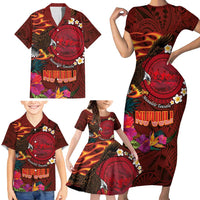 American Samoa Manulele Tausala Nu'uuli Family Matching Short Sleeve Bodycon Dress and Hawaiian Shirt Tatau Art Pattern with Tropical Plants LT03 - Polynesian Pride