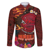 American Samoa Manulele Tausala Nu'uuli Family Matching Short Sleeve Bodycon Dress and Hawaiian Shirt Tatau Art Pattern with Tropical Plants LT03 Dad's Shirt - Long Sleeve Red - Polynesian Pride
