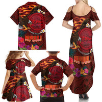 American Samoa Manulele Tausala Nu'uuli Family Matching Summer Maxi Dress and Hawaiian Shirt Tatau Art Pattern with Tropical Plants LT03 - Polynesian Pride