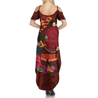 American Samoa Manulele Tausala Nu'uuli Family Matching Summer Maxi Dress and Hawaiian Shirt Tatau Art Pattern with Tropical Plants LT03 - Polynesian Pride