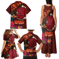 American Samoa Manulele Tausala Nu'uuli Family Matching Tank Maxi Dress and Hawaiian Shirt Tatau Art Pattern with Tropical Plants LT03 - Polynesian Pride