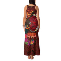 American Samoa Manulele Tausala Nu'uuli Family Matching Tank Maxi Dress and Hawaiian Shirt Tatau Art Pattern with Tropical Plants LT03 - Polynesian Pride