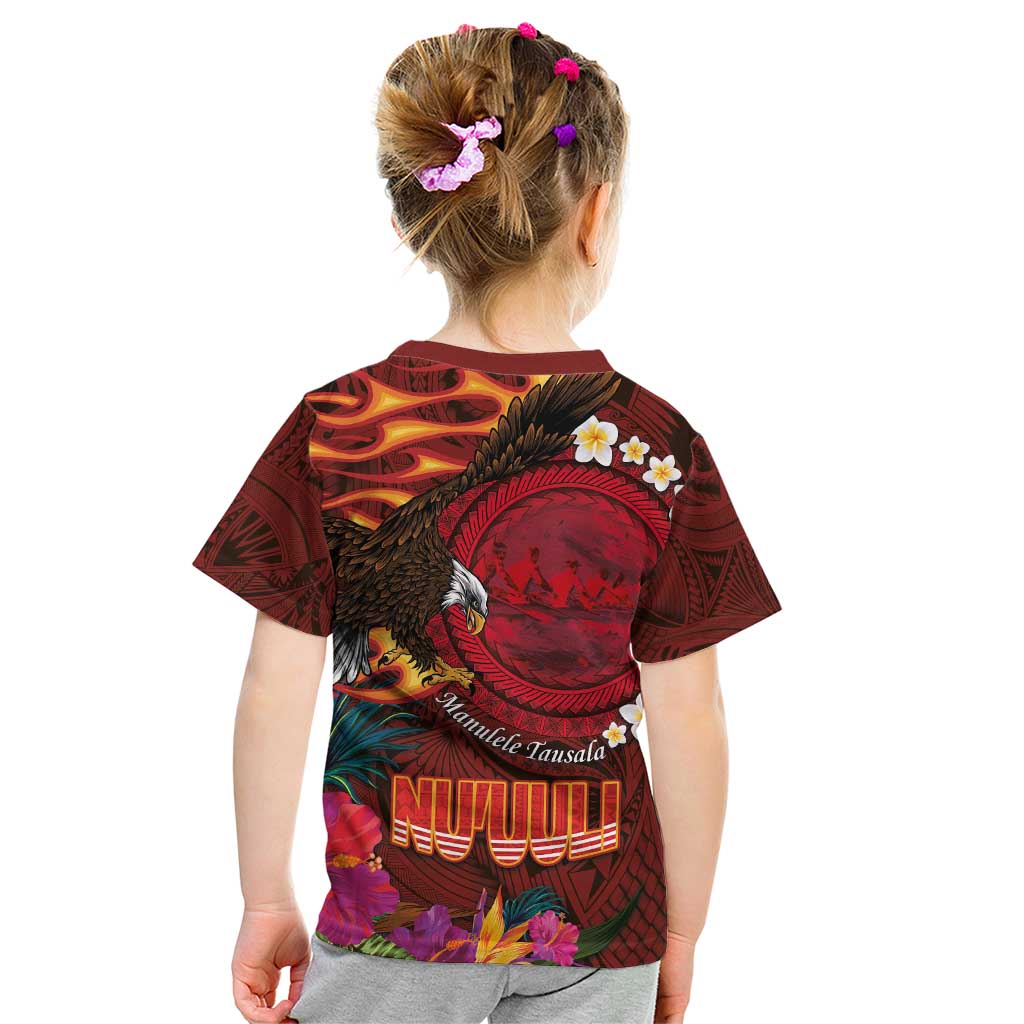 American Samoa Manulele Tausala Nu'uuli Kid T Shirt Tatau Art Pattern with Tropical Plants