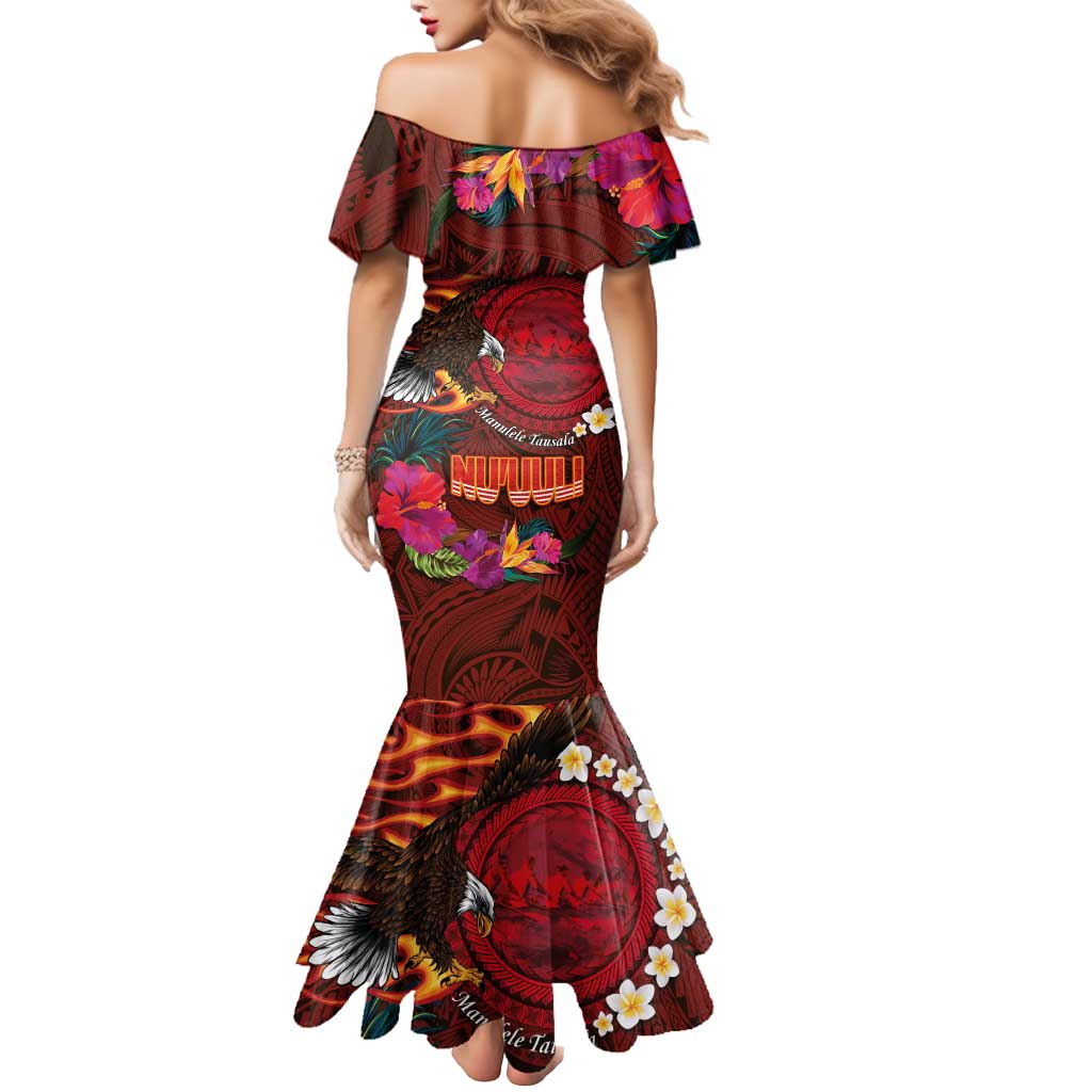 American Samoa Manulele Tausala Nu'uuli Mermaid Dress Tatau Art Pattern with Tropical Plants