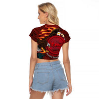 American Samoa Manulele Tausala Nu'uuli Raglan Cropped T Shirt Tatau Art Pattern with Tropical Plants