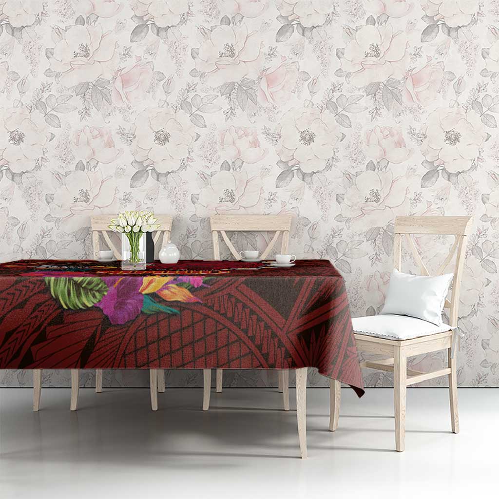 American Samoa Manulele Tausala Nu'uuli Tablecloth Tatau Art Pattern with Tropical Plants