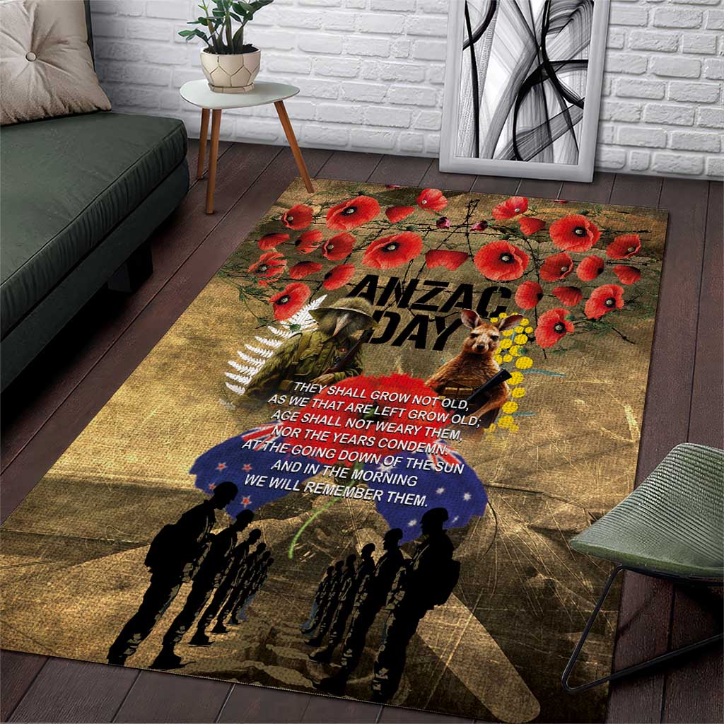 Australia and New Zealand ANZAC Day Area Rug Kangaroo and Kiwi Bird Soldier-Honor and Remember Vintage Style LT03 Beige - Polynesian Pride
