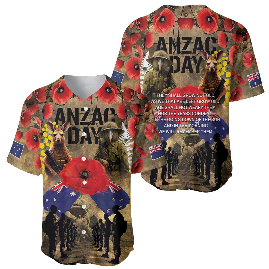 Australia and New Zealand ANZAC Day Baseball Jersey Kangaroo and Kiwi Bird Soldier-Honor and Remember Vintage Style LT03 - Polynesian Pride