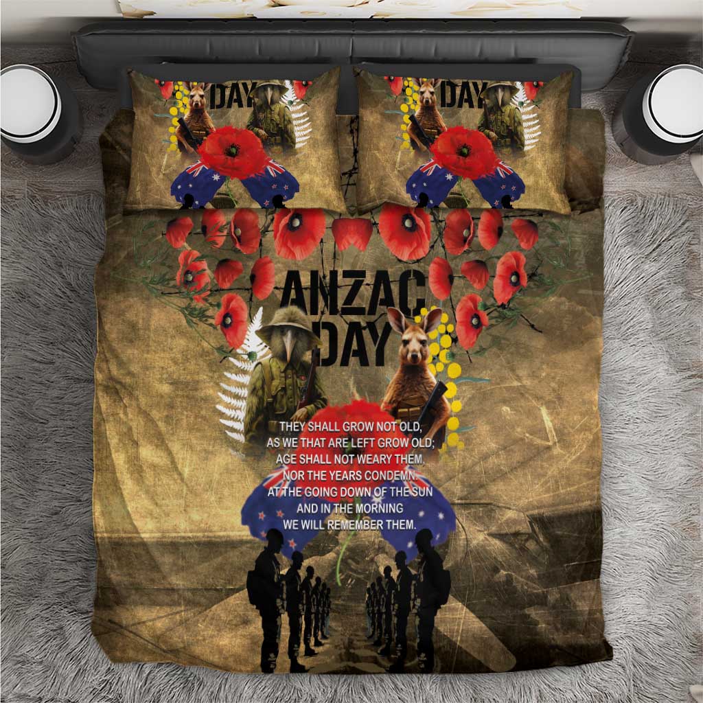 Australia and New Zealand ANZAC Day Bedding Set Kangaroo and Kiwi Bird Soldier-Honor and Remember Vintage Style LT03 Beige - Polynesian Pride