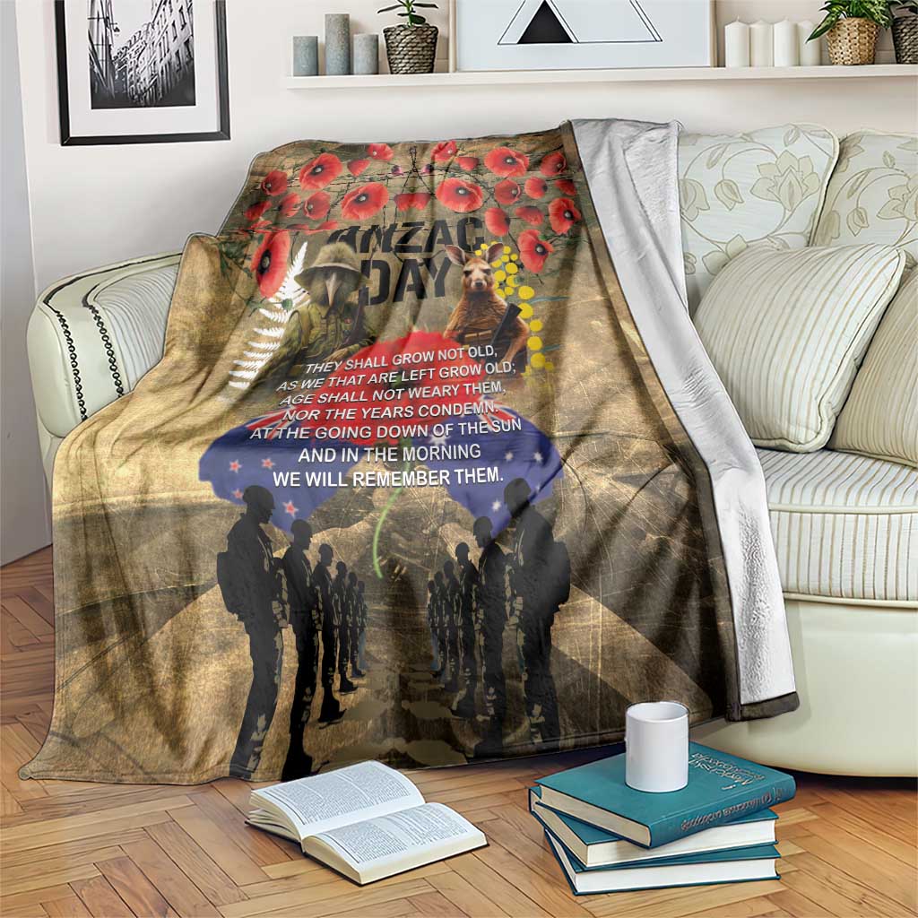 Australia and New Zealand ANZAC Day Blanket Kangaroo and Kiwi Bird Soldier-Honor and Remember Vintage Style LT03 Beige - Polynesian Pride
