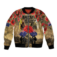 Australia and New Zealand ANZAC Day Bomber Jacket Kangaroo and Kiwi Bird Soldier-Honor and Remember Vintage Style LT03 Unisex Beige - Polynesian Pride