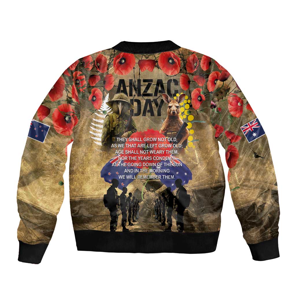 Australia and New Zealand ANZAC Day Bomber Jacket Kangaroo and Kiwi Bird Soldier-Honor and Remember Vintage Style LT03 - Polynesian Pride