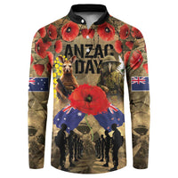Australia and New Zealand ANZAC Day Button Sweatshirt Kangaroo and Kiwi Bird Soldier-Honor and Remember Vintage Style LT03 Beige - Polynesian Pride
