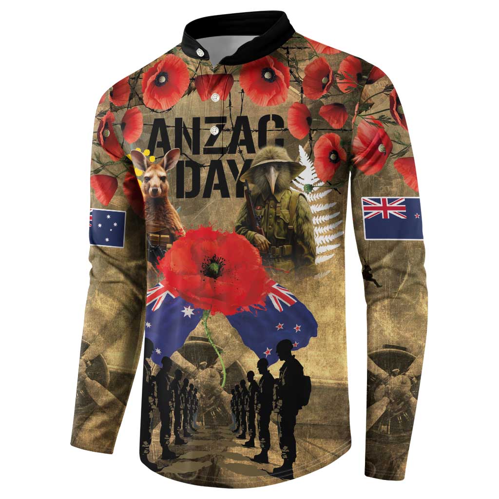 Australia and New Zealand ANZAC Day Button Sweatshirt Kangaroo and Kiwi Bird Soldier-Honor and Remember Vintage Style LT03 - Polynesian Pride