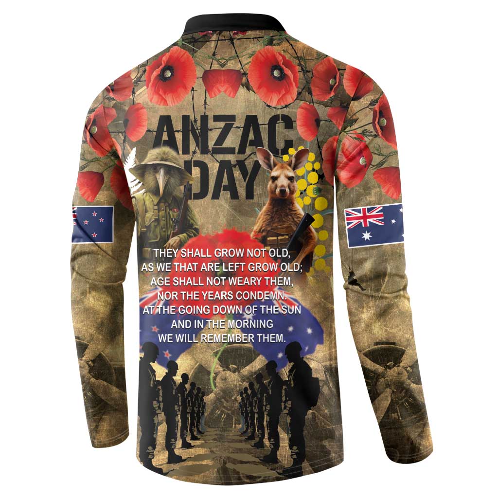 Australia and New Zealand ANZAC Day Button Sweatshirt Kangaroo and Kiwi Bird Soldier-Honor and Remember Vintage Style LT03 - Polynesian Pride