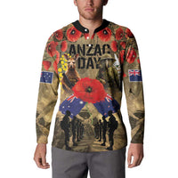 Australia and New Zealand ANZAC Day Button Sweatshirt Kangaroo and Kiwi Bird Soldier-Honor and Remember Vintage Style LT03 - Polynesian Pride