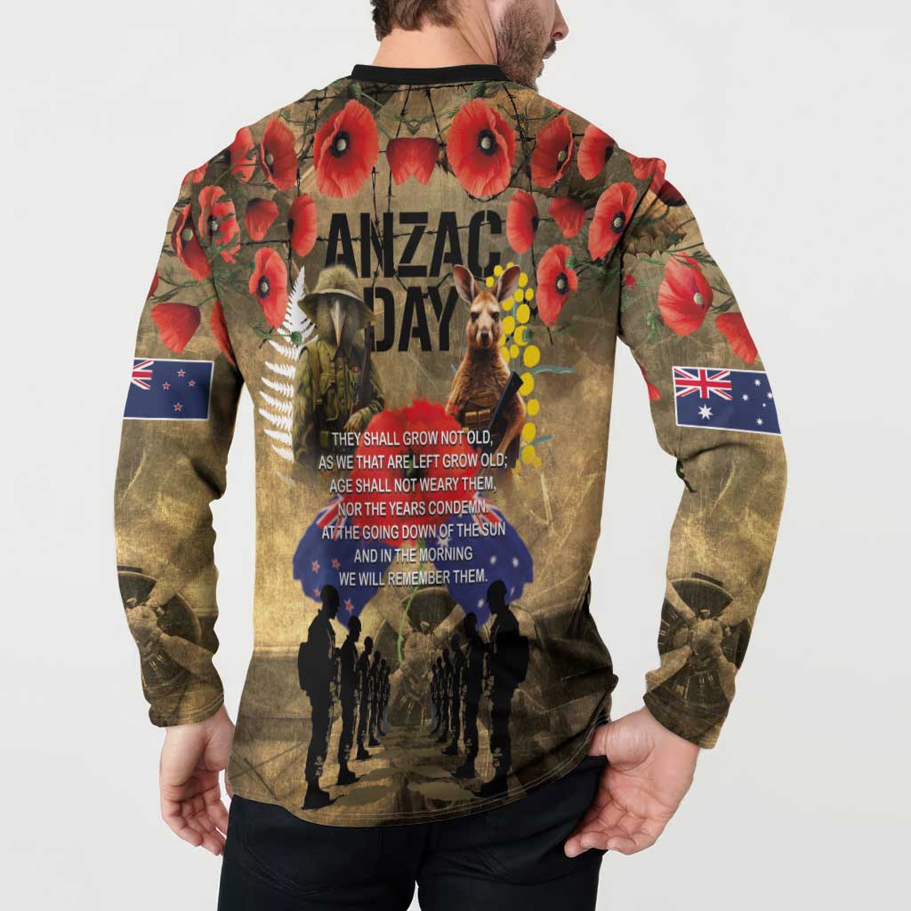 Australia and New Zealand ANZAC Day Button Sweatshirt Kangaroo and Kiwi Bird Soldier-Honor and Remember Vintage Style LT03 - Polynesian Pride